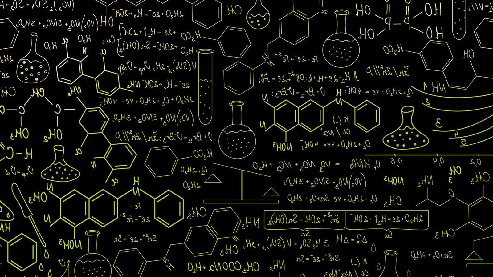 hand drawn equations and scientific tools used in physics and chemistry